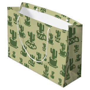 Succulent cactus silhouette in cups and pots  large gift bag