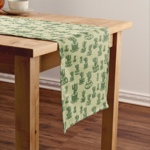 Succulent cactus silhouette in cups and pots long table runner