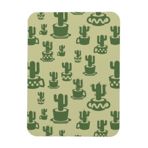 Succulent cactus silhouette in cups and pots magnet