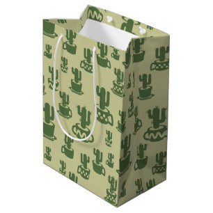 Succulent cactus silhouette in cups and pots medium gift bag