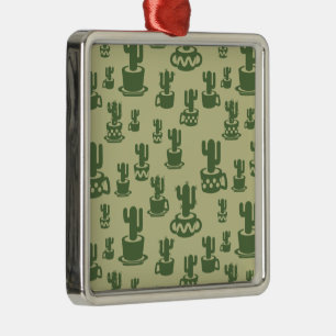 Succulent cactus silhouette in cups and pots metal ornament