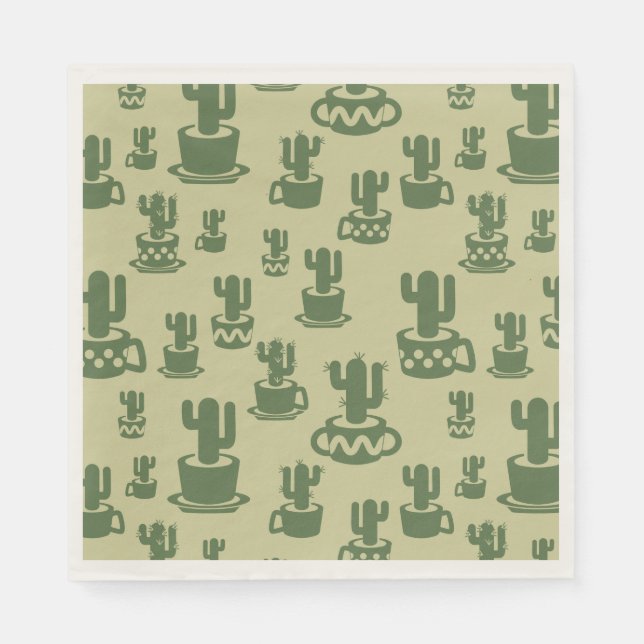 Succulent cactus silhouette in cups and pots napkin (Front)