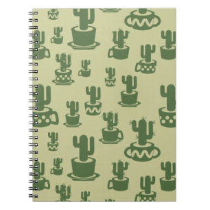 Succulent cactus silhouette in cups and pots notebook