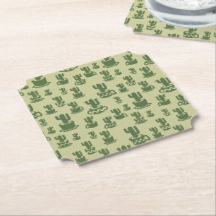 Succulent cactus silhouette in cups and pots paper coaster