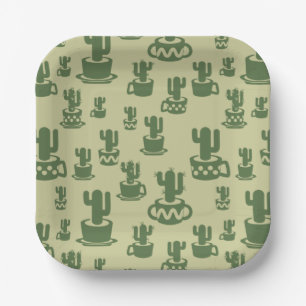 Succulent cactus silhouette in cups and pots paper plate
