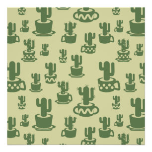 Succulent cactus silhouette in cups and pots  photo print