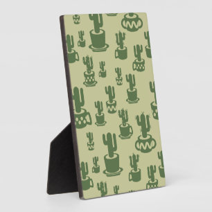 Succulent cactus silhouette in cups and pots plaque