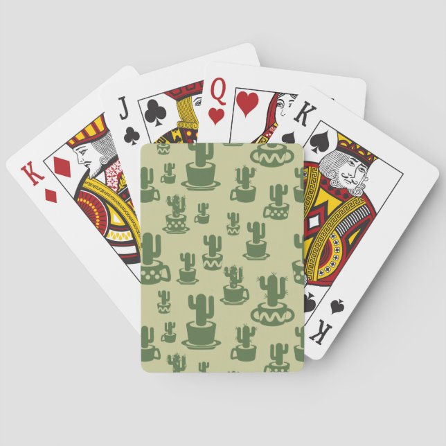 Succulent cactus silhouette in cups and pots  playing cards (Back)