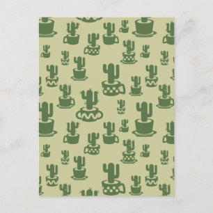 Succulent cactus silhouette in cups and pots  postcard