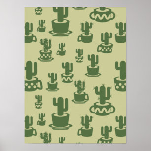 Succulent cactus silhouette in cups and pots poster