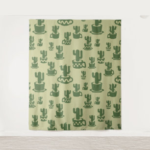 Succulent cactus silhouette in cups and pots tapestry