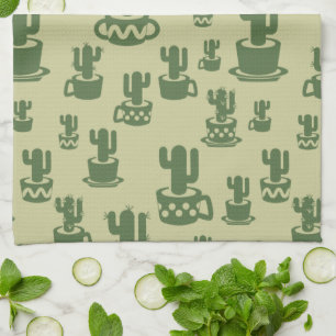 Succulent cactus silhouette in cups and pots tea towel