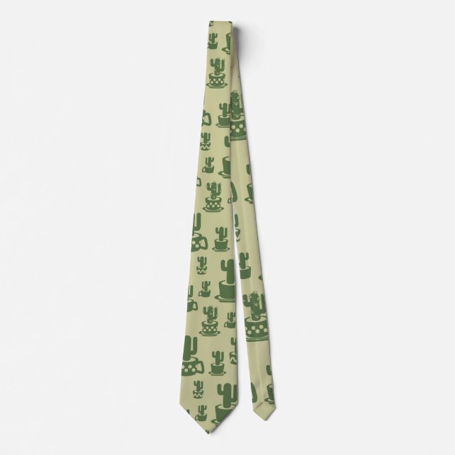 Succulent cactus silhouette in cups and pots  tie (Front)