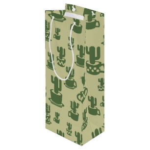 Succulent cactus silhouette in cups and pots  wine gift bag