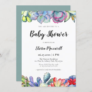 Succulent cactus watercolor Baby Shower Invitation