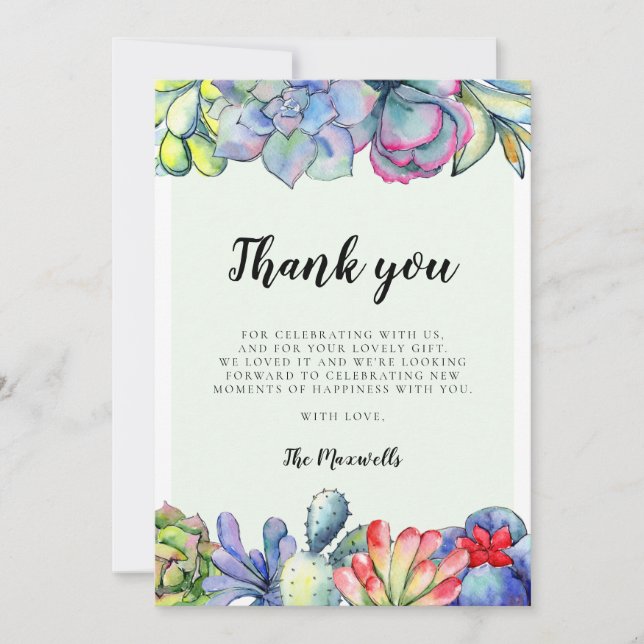 Succulent cactus watercolor Baby shower Thank You Card (Front)