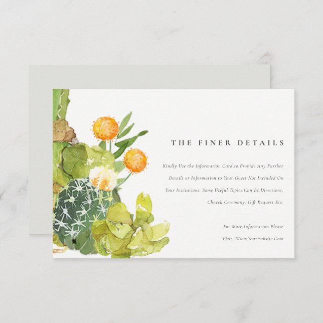 SUCCULENT CACTUS WATERCOLOR FLORAL INFORMATION INVITATION (Front/Back)