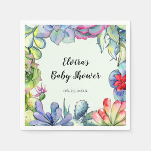 Succulent cactus watercolor napkin