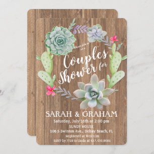 Succulent Cactus Wreath Couples Shower Invitation