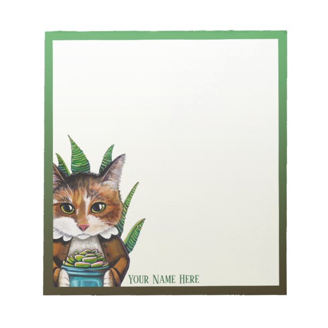Succulent Calico Cat - Personalised Notepad (Front)
