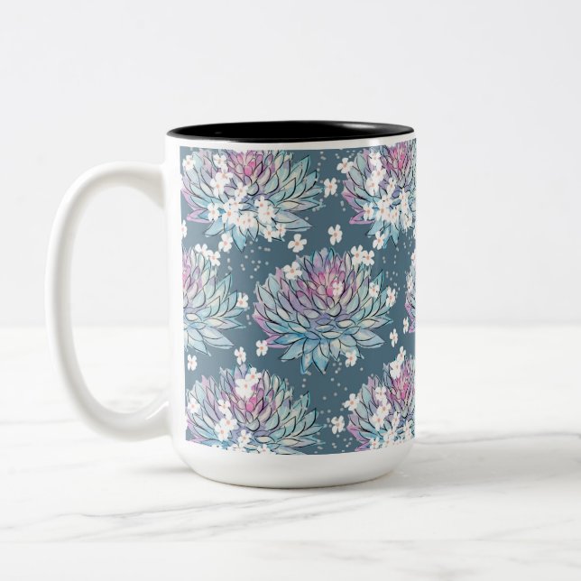 Succulent Design with Daisies Mug (Left)