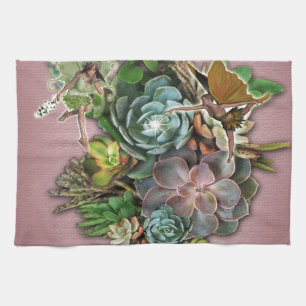 Succulent displays tea towel