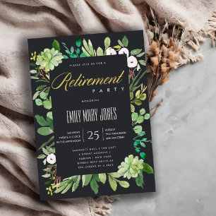 SUCCULENT EUCALYPTUS FOLIAGE WATERCOLOR RETIREMENT INVITATION