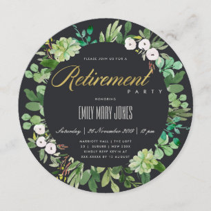 SUCCULENT EUCALYPTUS FOLIAGE WATERCOLOR RETIREMENT INVITATION
