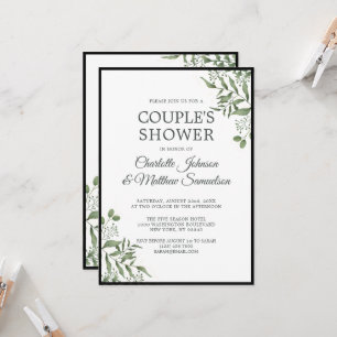 Succulent Eucalyptus Leaves Engagement Party Invitation