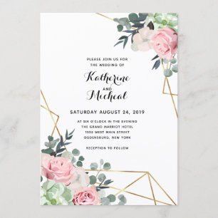 Succulent floral geometric wedding invitation