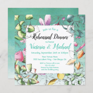 Succulent Floral Rehearsal Dinner Invitations
