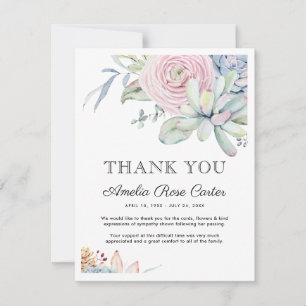 Succulent Floral Thank You Funeral Card