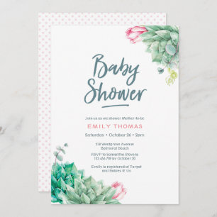 Succulent florals Girl Baby Shower Invitation