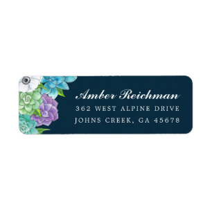 Succulent Florals Return Address Labels Navy