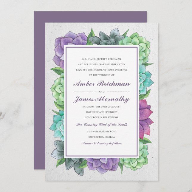 Succulent Florals Wedding Invitation | Lavender (Front/Back)