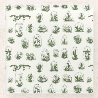 Succulent Florarium: Vintage Geometric Design. Glass Coaster