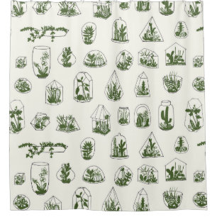 Succulent Florarium: Vintage Geometric Design. Shower Curtain