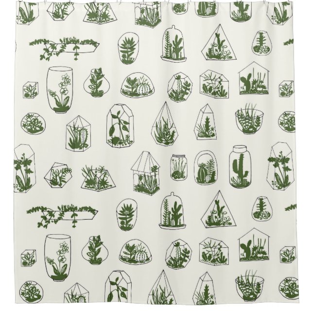 Succulent Florarium: Vintage Geometric Design. Shower Curtain (Front)