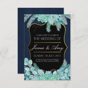 Succulent Flower - Green Blue - Wedding Invitation