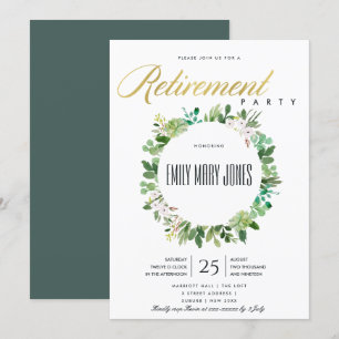 SUCCULENT FOLIAGE WATERCOLOR WREATH RETIREMENT INVITATION