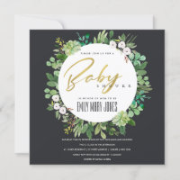 SUCCULENT FOLIAGE WREATH WATERCOLOR BABY SHOWER