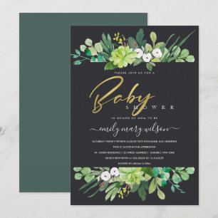 SUCCULENT FOLIAGE WREATH WATERCOLOR BABY SHOWER INVITATION