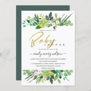 SUCCULENT FOLIAGE WREATH WATERCOLOR BABY SHOWER INVITATION