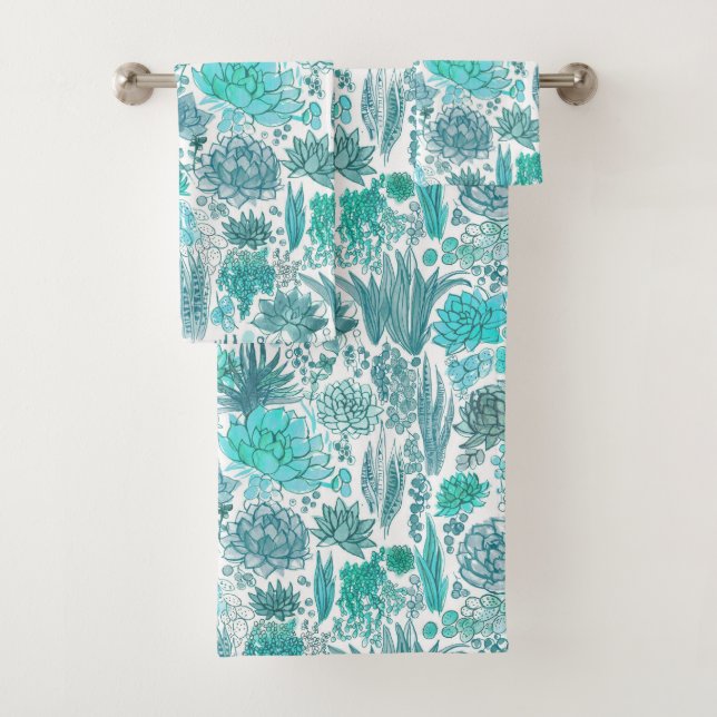 Succulent garden bath towel set (Insitu)