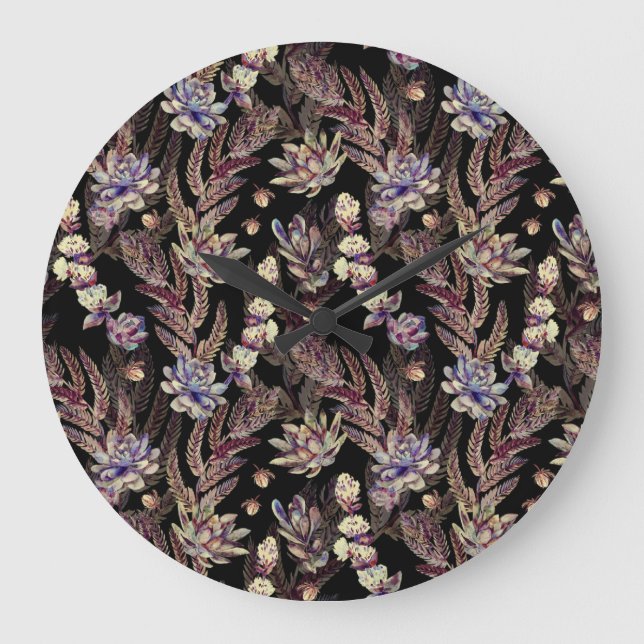 Succulent Garden: Fashionable Floral Pattern Large Clock (Front)