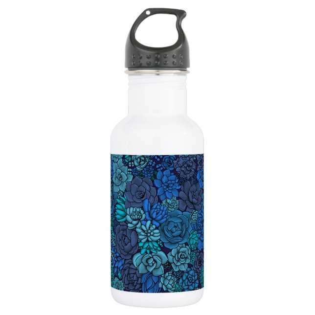 Succulent garden in blue 532 ml water bottle (Front)