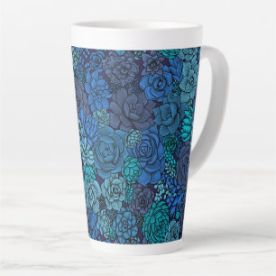 Succulent garden in blue latte mug