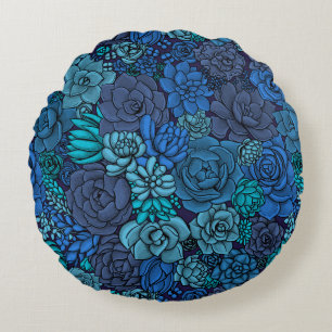 Succulent garden in blue round cushion