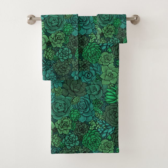 Succulent garden in green bath towel set (Insitu)