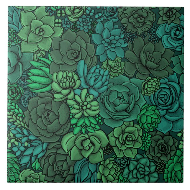 Succulent garden in green ceramic tile (Front)